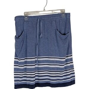 Max Studio Blue Striped Jersey Knit Skirt Womens Large Elastic Waist Pockets